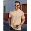 image:imageCOOFANDY Mens Mock Turtleneck Shirts Short Sleeve Casual Basic TShirts Ribbed Solid Pullover TopsBeige