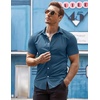 image:imageCOOFANDY Mens Muscle Fit Dress Shirts WrinkleFree Short Sleeve Casual Button Down ShirtBluegreen