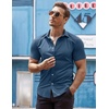 image:imageCOOFANDY Mens Muscle Fit Dress Shirts WrinkleFree Short Sleeve Casual Button Down ShirtGrey Blue