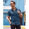 image:imageCOOFANDY Mens Muscle Fit Dress Shirts WrinkleFree Short Sleeve Casual Button Down ShirtGrey Blue