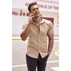 image:imageCOOFANDY Mens Muscle Fit Dress Shirts WrinkleFree Short Sleeve Casual Button Down ShirtKhaki