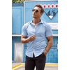 image:imageCOOFANDY Mens Muscle Fit Dress Shirts WrinkleFree Short Sleeve Casual Button Down ShirtLight Blue