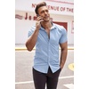 image:imageCOOFANDY Mens Muscle Fit Dress Shirts WrinkleFree Short Sleeve Casual Button Down ShirtLight Blue