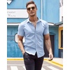image:imageCOOFANDY Mens Muscle Fit Dress Shirts WrinkleFree Short Sleeve Casual Button Down ShirtLight Blue