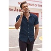 image:imageCOOFANDY Mens Muscle Fit Dress Shirts WrinkleFree Short Sleeve Casual Button Down ShirtNavy Blue