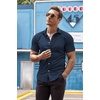 image:imageCOOFANDY Mens Muscle Fit Dress Shirts WrinkleFree Short Sleeve Casual Button Down ShirtNavy Blue