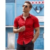 image:imageCOOFANDY Mens Muscle Fit Dress Shirts WrinkleFree Short Sleeve Casual Button Down ShirtRed