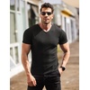 image:imageCOOFANDY Mens Muscle T Shirts Stretch Short Sleeve V Neck Bodybuilding Workout Tee Shirts Ribbed Knit Shirt01black