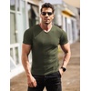 image:imageCOOFANDY Mens Muscle T Shirts Stretch Short Sleeve V Neck Bodybuilding Workout Tee Shirts Ribbed Knit ShirtArmy Green