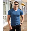 image:imageCOOFANDY Mens Muscle T Shirts Stretch Short Sleeve V Neck Bodybuilding Workout Tee Shirts Ribbed Knit ShirtBlueBlack2 Pack