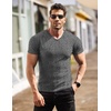 image:imageCOOFANDY Mens Muscle T Shirts Stretch Short Sleeve V Neck Bodybuilding Workout Tee Shirts Ribbed Knit ShirtDark Grey