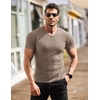 image:imageCOOFANDY Mens Muscle T Shirts Stretch Short Sleeve V Neck Bodybuilding Workout Tee Shirts Ribbed Knit ShirtDark Khaki