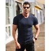 image:imageCOOFANDY Mens Muscle T Shirts Stretch Short Sleeve V Neck Bodybuilding Workout Tee Shirts Ribbed Knit ShirtNavy Blue