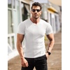 image:imageCOOFANDY Mens Muscle T Shirts Stretch Short Sleeve V Neck Bodybuilding Workout Tee Shirts Ribbed Knit ShirtWhite