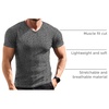 image:imageCOOFANDY Mens Muscle T Shirts Stretch Short Sleeve V Neck Bodybuilding Workout Tee Shirts Ribbed Knit ShirtWine RedDark Grey2 Pack