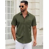 image:imageCOOFANDY Mens Short Sleeve Casual Button Down Shirts Summer Untucked Dress Shirts with PocketArmy Green