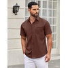 image:imageCOOFANDY Mens Short Sleeve Casual Button Down Shirts Summer Untucked Dress Shirts with PocketBrown