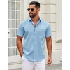 image:imageCOOFANDY Mens Short Sleeve Casual Button Down Shirts Summer Untucked Dress Shirts with PocketLight Blue