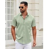 image:imageCOOFANDY Mens Short Sleeve Casual Button Down Shirts Summer Untucked Dress Shirts with PocketLight Green