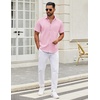 image:imageCOOFANDY Mens Short Sleeve Casual Button Down Shirts Summer Untucked Dress Shirts with PocketPink