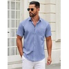 image:imageCOOFANDY Mens Short Sleeve Casual Button Down Shirts Summer Untucked Dress Shirts with PocketWhite Stripeblue