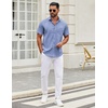 image:imageCOOFANDY Mens Short Sleeve Casual Button Down Shirts Summer Untucked Dress Shirts with PocketWhite Stripeblue