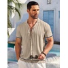 image:imageCOOFANDY Mens Short Sleeve Knit Shirt Casual Button Down Shirt Vintage Striped Knitted Golf Beach TopsApricot