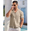 image:imageCOOFANDY Mens Short Sleeve Knit Shirt Casual Button Down Shirt Vintage Striped Knitted Golf Beach TopsApricot