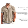 image:imageCOOFANDY Mens Short Sleeve Knit Shirt Casual Button Down Shirt Vintage Striped Knitted Golf Beach TopsApricot