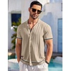 image:imageCOOFANDY Mens Short Sleeve Knit Shirt Casual Button Down Shirt Vintage Striped Knitted Golf Beach TopsApricot