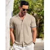 image:imageCOOFANDY Mens Short Sleeve Knit Shirt Casual Button Down Shirt Vintage Striped Knitted Golf Beach TopsApricot
