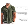 image:imageCOOFANDY Mens Short Sleeve Knit Shirt Casual Button Down Shirt Vintage Striped Knitted Golf Beach TopsArmy Green