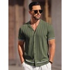image:imageCOOFANDY Mens Short Sleeve Knit Shirt Casual Button Down Shirt Vintage Striped Knitted Golf Beach TopsArmy Green