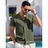 image:imageCOOFANDY Mens Short Sleeve Knit Shirt Casual Button Down Shirt Vintage Striped Knitted Golf Beach TopsArmy Green