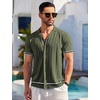 image:imageCOOFANDY Mens Short Sleeve Knit Shirt Casual Button Down Shirt Vintage Striped Knitted Golf Beach TopsArmy Green