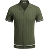image:imageCOOFANDY Mens Short Sleeve Knit Shirt Casual Button Down Shirt Vintage Striped Knitted Golf Beach TopsArmy Green