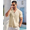 image:imageCOOFANDY Mens Short Sleeve Knit Shirt Casual Button Down Shirt Vintage Striped Knitted Golf Beach TopsBeige