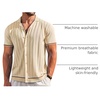 image:imageCOOFANDY Mens Short Sleeve Knit Shirt Casual Button Down Shirt Vintage Striped Knitted Golf Beach TopsBeige