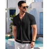 image:imageCOOFANDY Mens Short Sleeve Knit Shirt Casual Button Down Shirt Vintage Striped Knitted Golf Beach TopsBlack