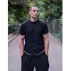 image:imageCOOFANDY Mens Short Sleeve Knit Shirt Casual Button Down Shirt Vintage Striped Knitted Golf Beach TopsBlack