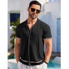 image:imageCOOFANDY Mens Short Sleeve Knit Shirt Casual Button Down Shirt Vintage Striped Knitted Golf Beach TopsBlack