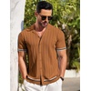 image:imageCOOFANDY Mens Short Sleeve Knit Shirt Casual Button Down Shirt Vintage Striped Knitted Golf Beach TopsBrown
