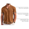 image:imageCOOFANDY Mens Short Sleeve Knit Shirt Casual Button Down Shirt Vintage Striped Knitted Golf Beach TopsBrown