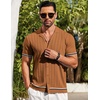 image:imageCOOFANDY Mens Short Sleeve Knit Shirt Casual Button Down Shirt Vintage Striped Knitted Golf Beach TopsBrown