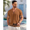 image:imageCOOFANDY Mens Short Sleeve Knit Shirt Casual Button Down Shirt Vintage Striped Knitted Golf Beach TopsBrown