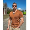image:imageCOOFANDY Mens Short Sleeve Knit Shirt Casual Button Down Shirt Vintage Striped Knitted Golf Beach TopsBrown