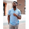 image:imageCOOFANDY Mens Short Sleeve Knit Shirt Casual Button Down Shirt Vintage Striped Knitted Golf Beach TopsClear Blue