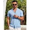 image:imageCOOFANDY Mens Short Sleeve Knit Shirt Casual Button Down Shirt Vintage Striped Knitted Golf Beach TopsClear Blue
