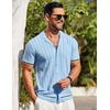 image:imageCOOFANDY Mens Short Sleeve Knit Shirt Casual Button Down Shirt Vintage Striped Knitted Golf Beach TopsClear Blue