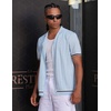 image:imageCOOFANDY Mens Short Sleeve Knit Shirt Casual Button Down Shirt Vintage Striped Knitted Golf Beach TopsClear Blue